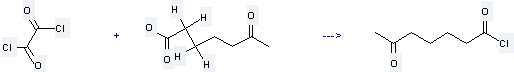 Heptanoic acid, 6-oxo- is used to produce 6-oxoheptanoyl chloride by reaction with oxalyl dichloride.